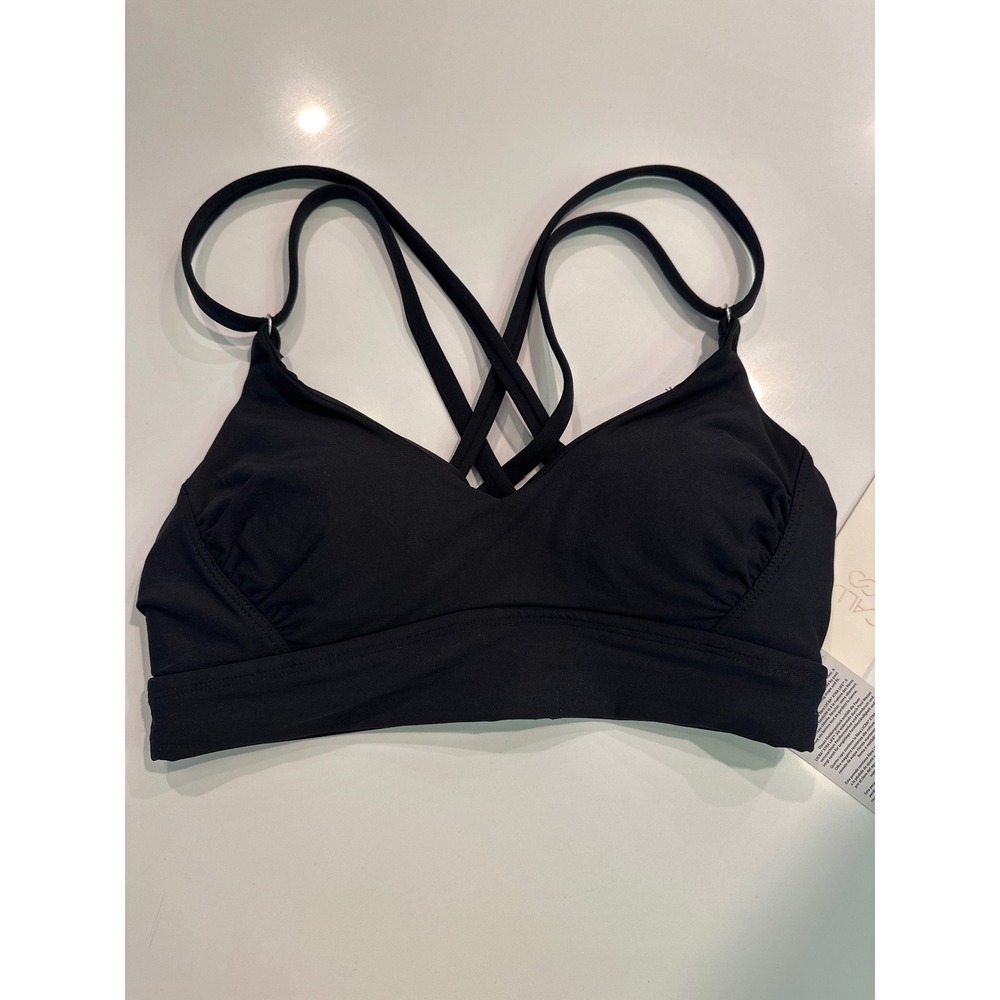 CALIA Strappy Back‎ Ruched Bikini Top Pure Black XS WSA23223B NWT